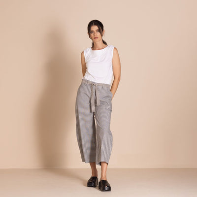 Megan Salmon - Check Barrel Pant - Navy/Cream - M9612