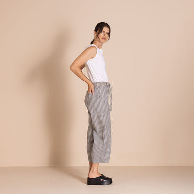 Megan Salmon - Check Barrel Pant - Navy/Cream - M9612