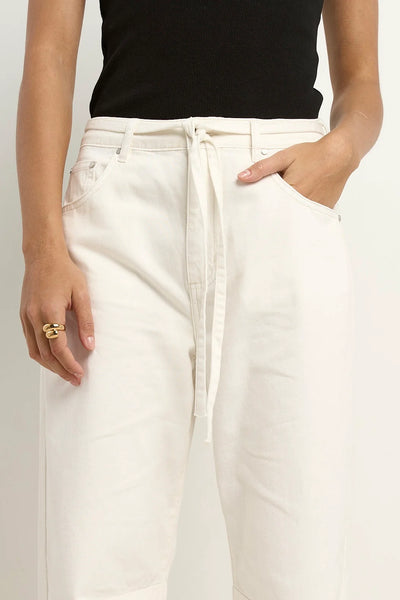 Stories to Be Told - Campus Tie Waist Barrel Jeans - Ecru - 150126