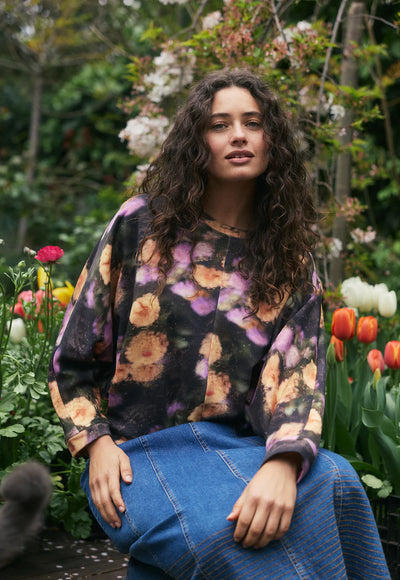 Nancybird - Dahlia Batwing Sweat - Rain Floral - W26-A39RF