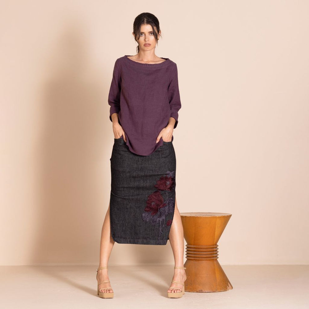 Megan Salmon - Denim Column Skirt - Black - M7609