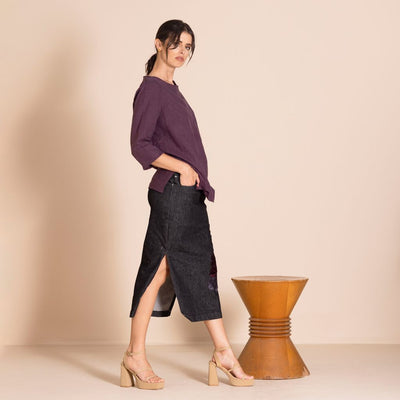 Megan Salmon - Denim Column Skirt - Black - M7609