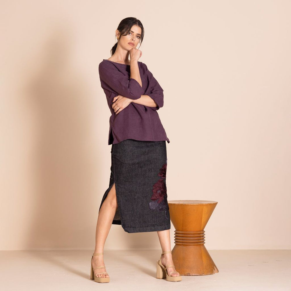 Megan Salmon - Denim Column Skirt - Black - M7609