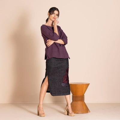 Megan Salmon - Denim Column Skirt - Black - M7609