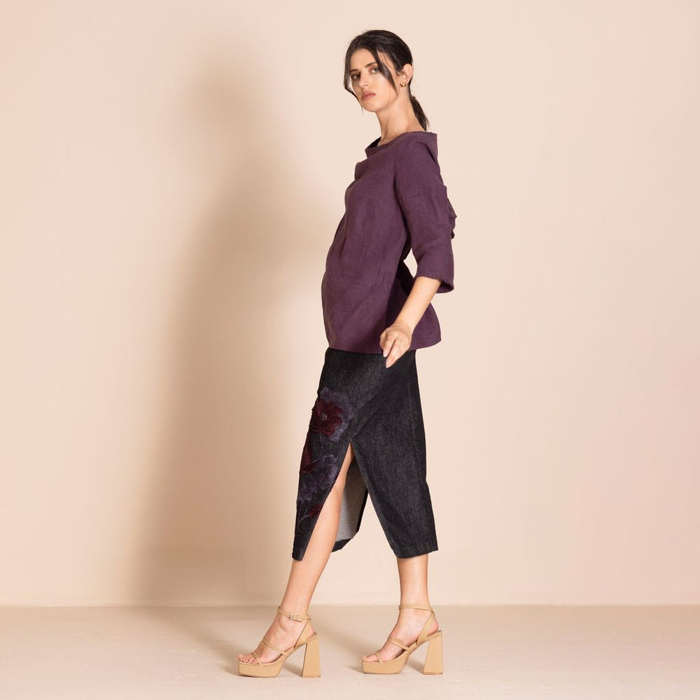 Megan Salmon - Denim Column Skirt - Black - M7609