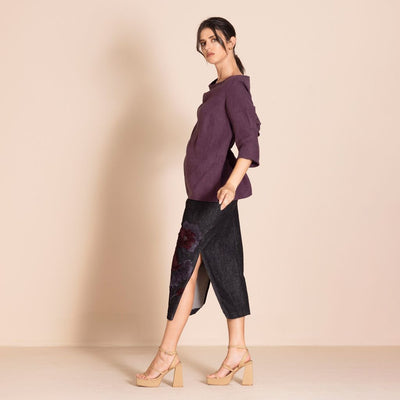 Megan Salmon - Denim Column Skirt - Black - M7609