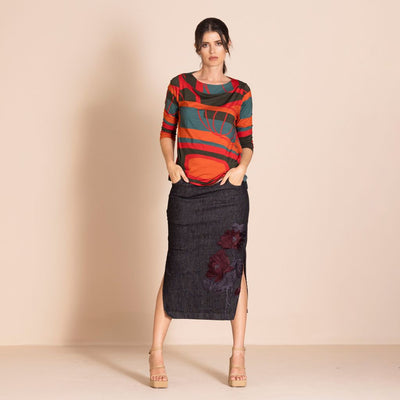 Megan Salmon - Denim Column Skirt - Black - M7609