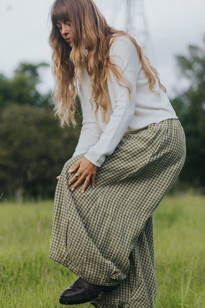 Montaigne - Eadie French Linen Pant - Pistachio Gingham - MO-098