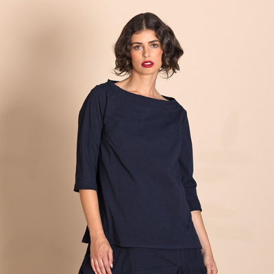 Megan Salmon - Tabinet Pleat Tee Top - Navy