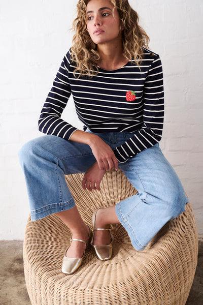 Kireina - Erin Top Strawberry - Navy with White Stripe - KSP250016