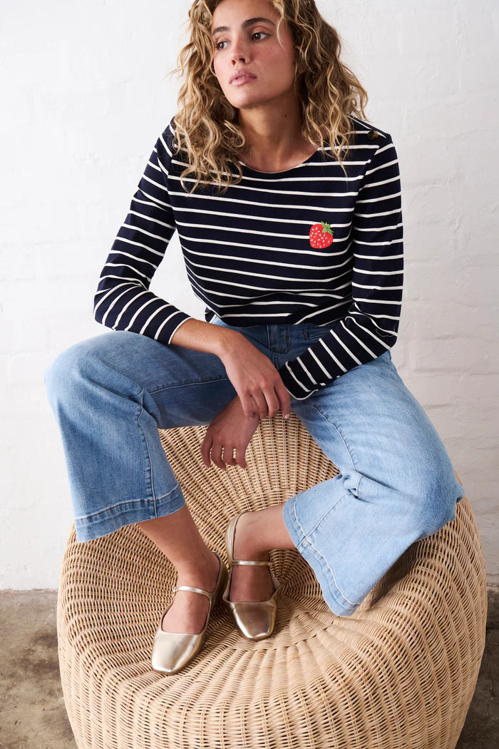 Kireina - Erin Top Strawberry - Navy with White Stripe - KSP250016