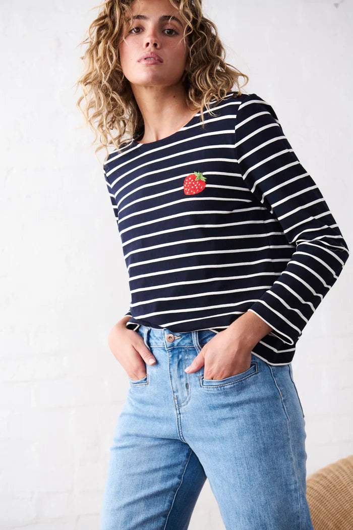 Kireina - Erin Top Strawberry - Navy with White Stripe - KSP250016