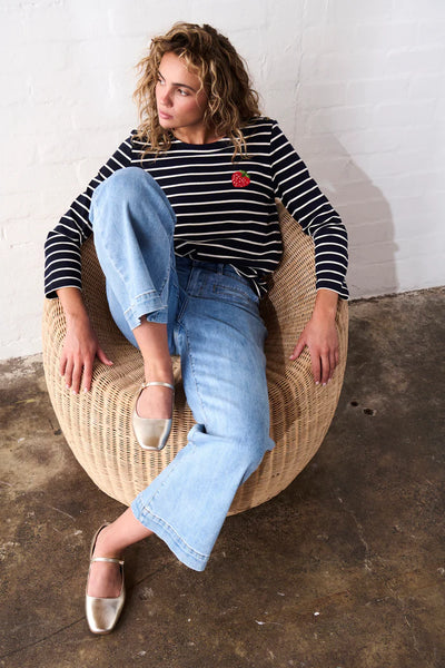 Kireina - Erin Top Strawberry - Navy with White Stripe - KSP250016