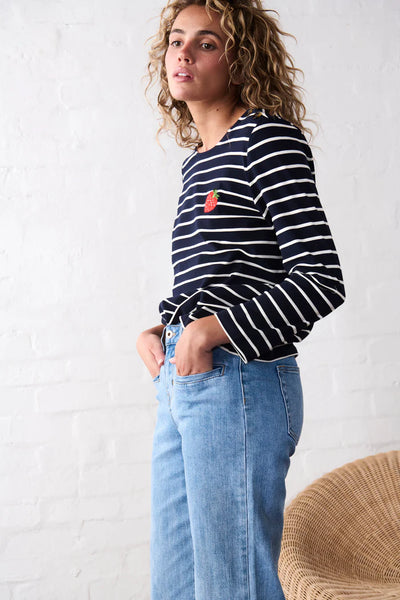 Kireina - Erin Top Strawberry - Navy with White Stripe - KSP250016