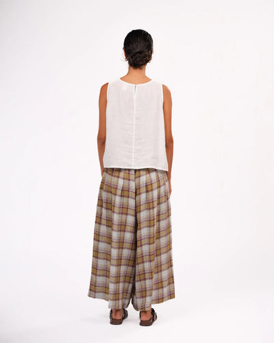 Montaigne - French Linen Culottes - Pistachio Check - MO-054