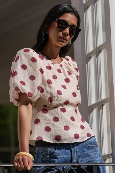 Stories To Be Told - Finali Top - Cream/Wine Polka Dot