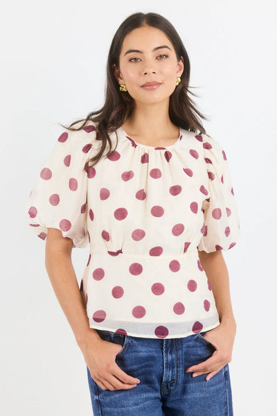 Stories To Be Told - Finali Top - Cream/Wine Polka Dot