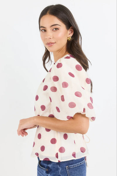 Stories To Be Told - Finali Top - Cream/Wine Polka Dot