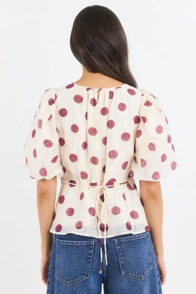 Stories To Be Told - Finali Top - Cream/Wine Polka Dot