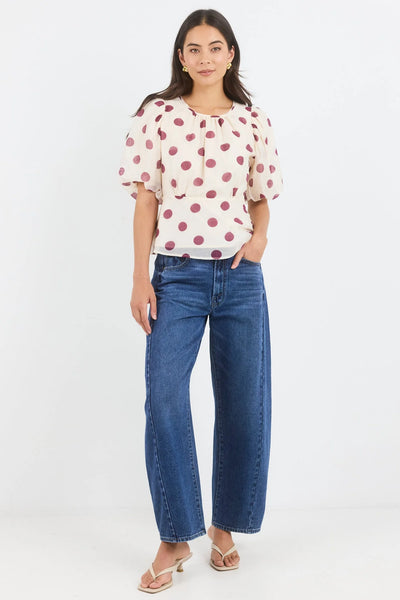 Stories To Be Told - Finali Top - Cream/Wine Polka Dot