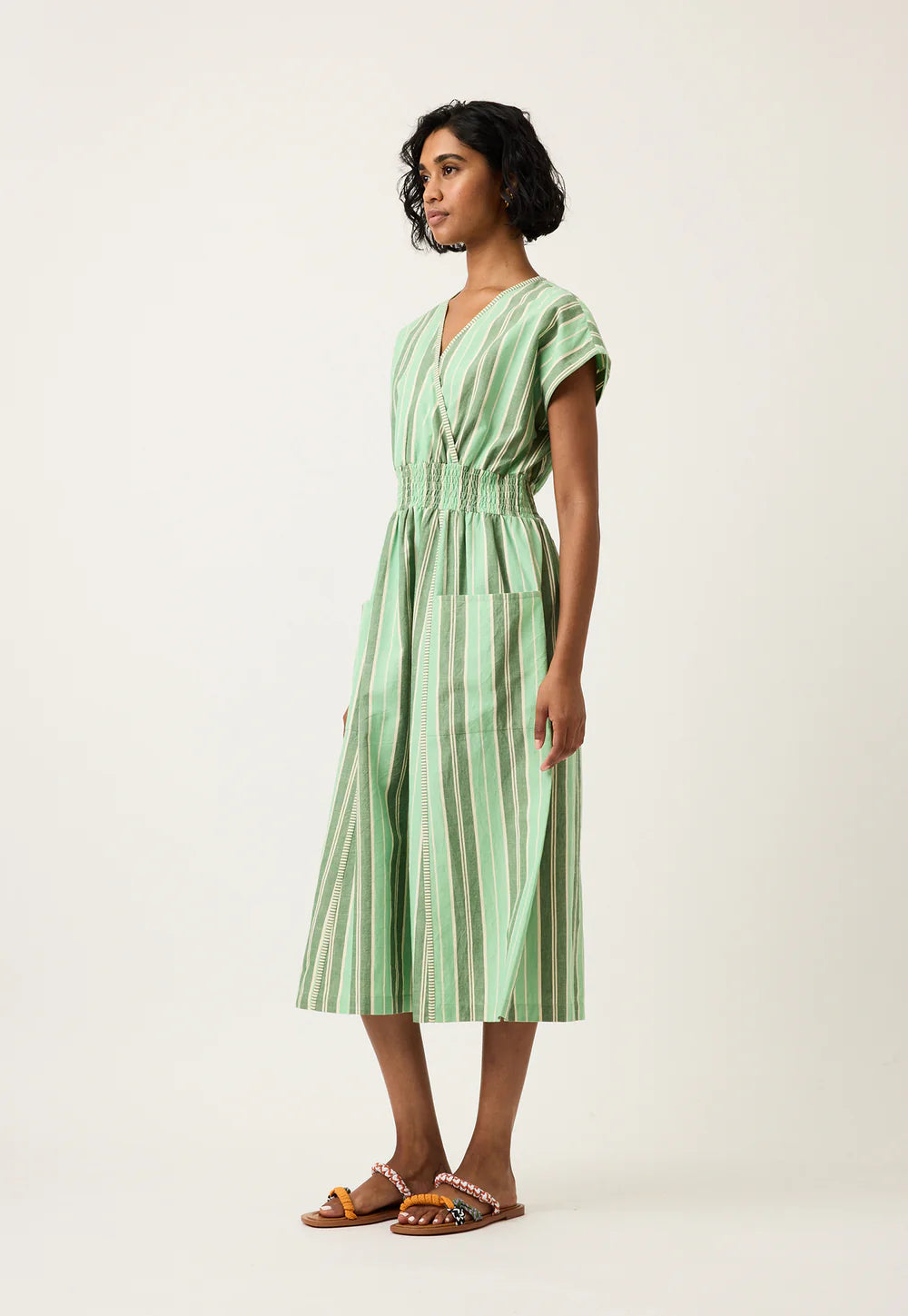 Nancybird - Hana Wrap Dress - Green Stripe - S26-A53GS