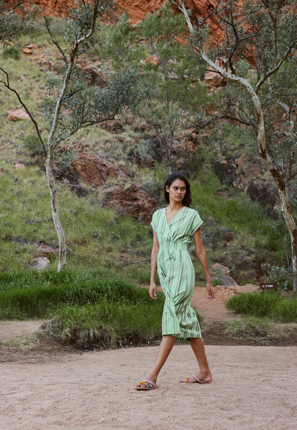 Nancybird - Hana Wrap Dress - Green Stripe - S26-A53GS
