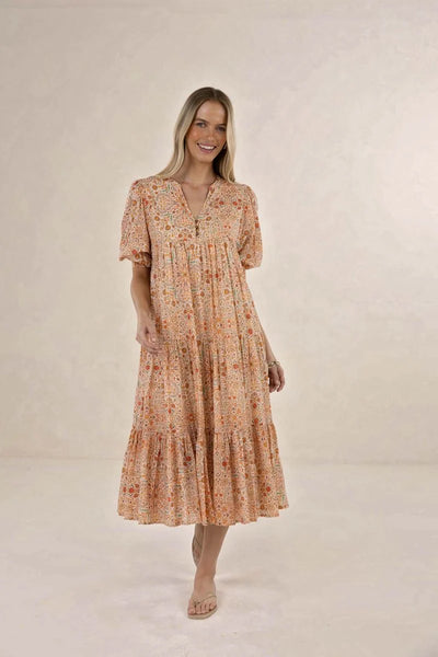 Humidity - Yasmin Midi Dress - Melon Print