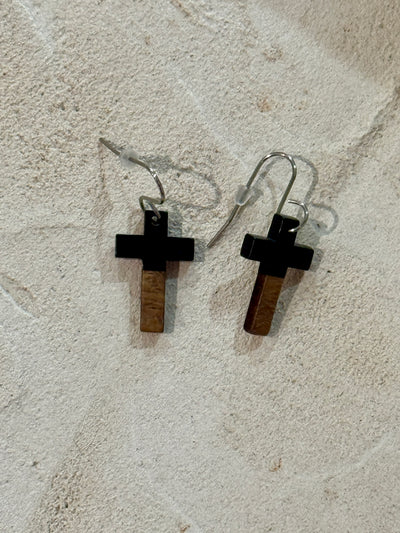 The Sister Label - Cross Earrings - Black/Wood