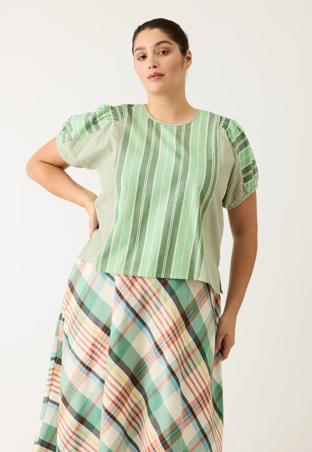 Nanybird - Jolene Top - Green Stripe - S26-A55GS