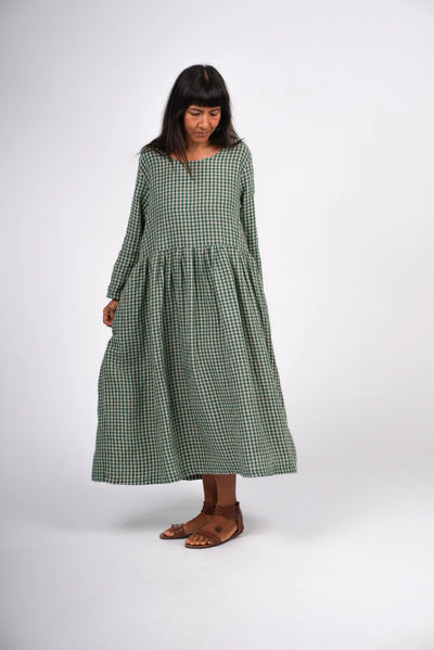 Montaigne - Journee Linen Dress - Green Gingham - MO-052