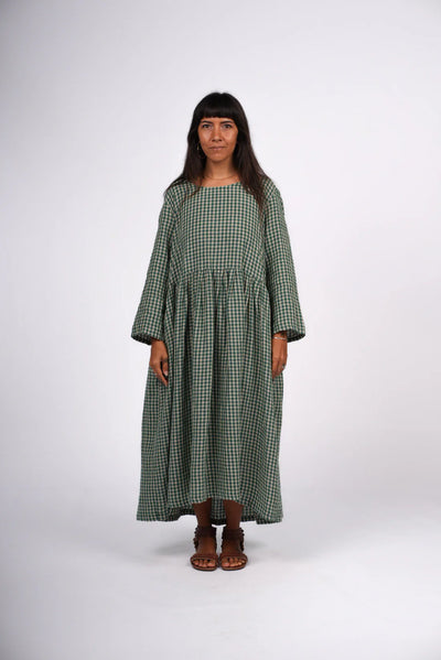Montaigne - Journee Linen Dress - Green Gingham - MO-052