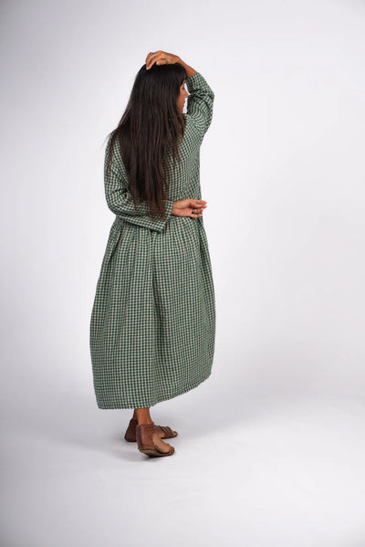Montaigne - Journee Linen Dress - Green Gingham - MO-052