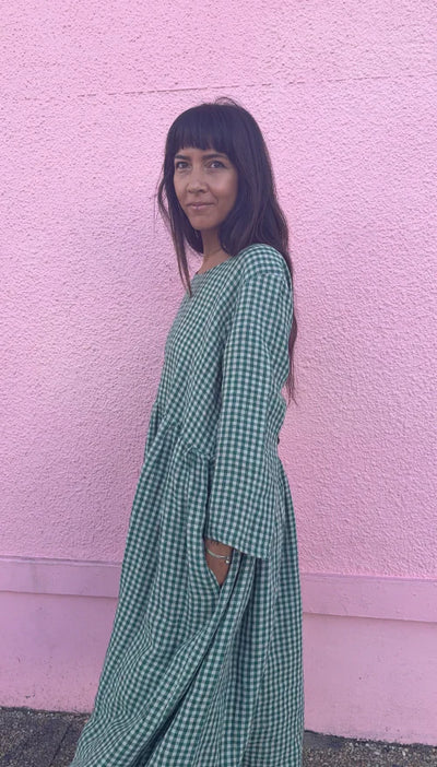Montaigne - Journee Linen Dress - Green Gingham - MO-052