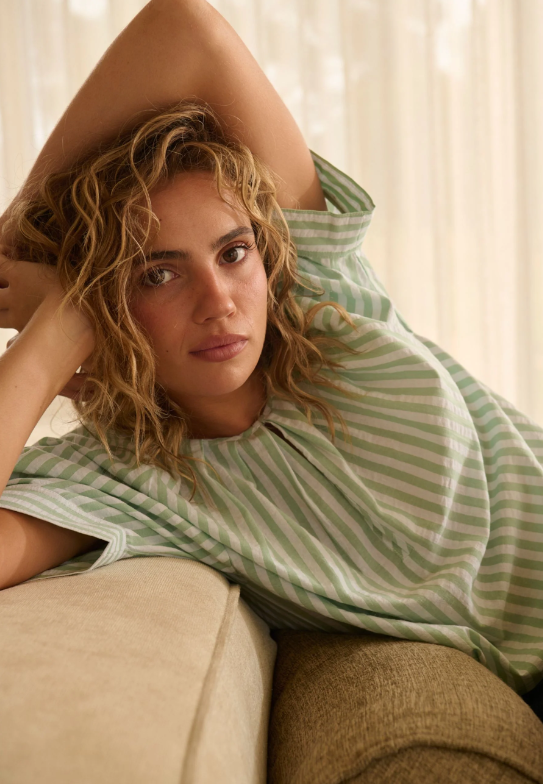 Kireina - Kaitlyn Shirt - Green Stripe - KSM250004