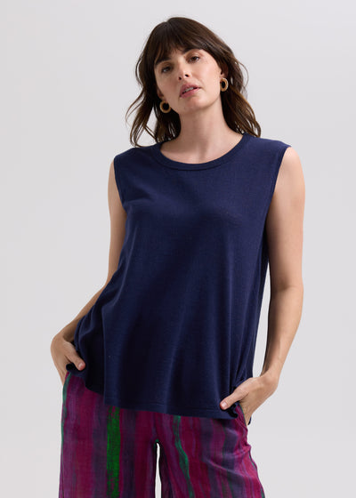 LD & Co. - Linen A-Line Top - Marine (LC7766)