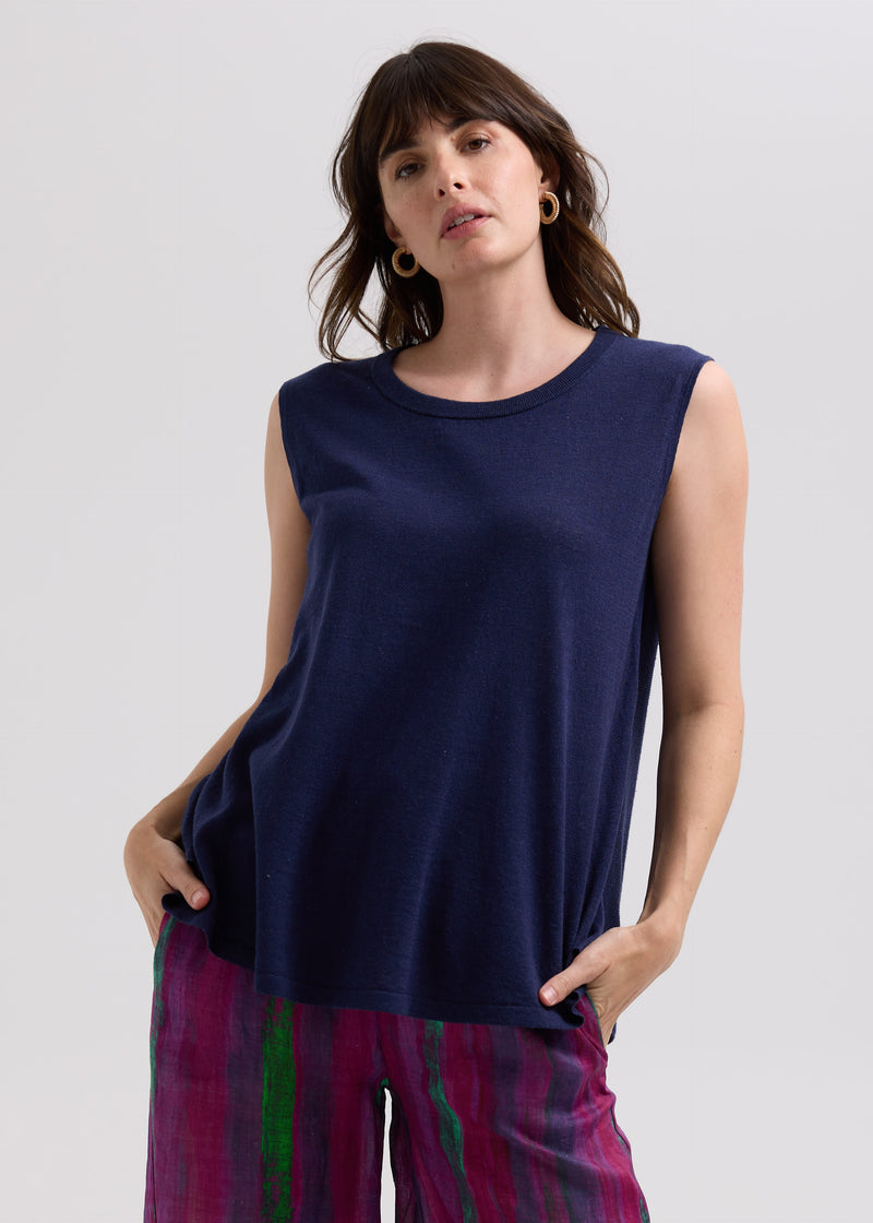 LD & Co. - Linen A-Line Top - Marine (LC7766)