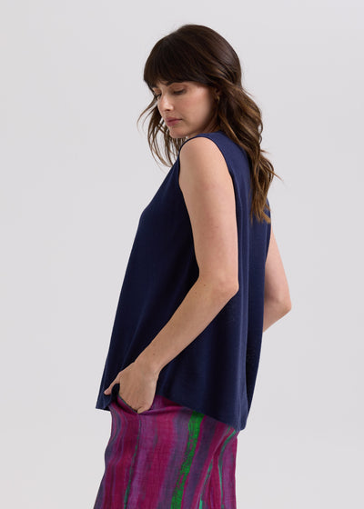 LD & Co. - Linen A-Line Top - Marine (LC7766)