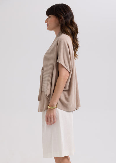 LD & Co - Linen Tie Cardigan - Taupe (LC7768)