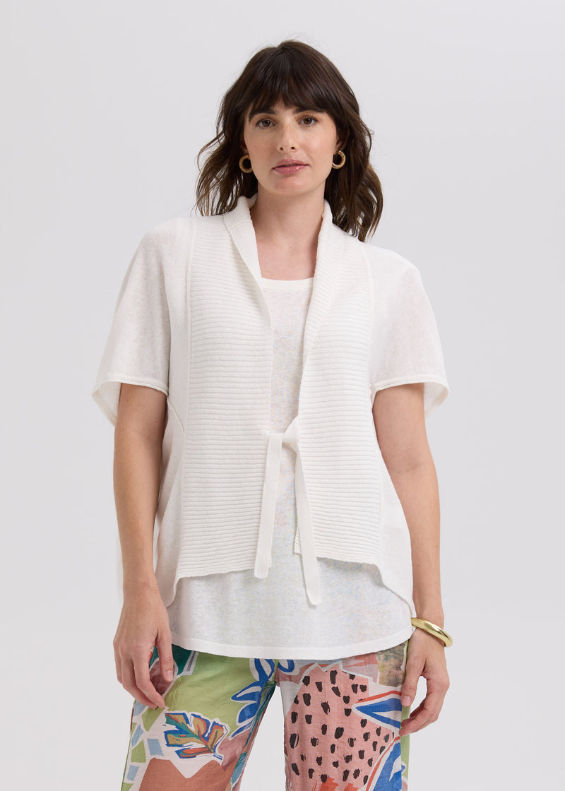 LD & Co - Linen Tie Cardigan - White (LC7768)