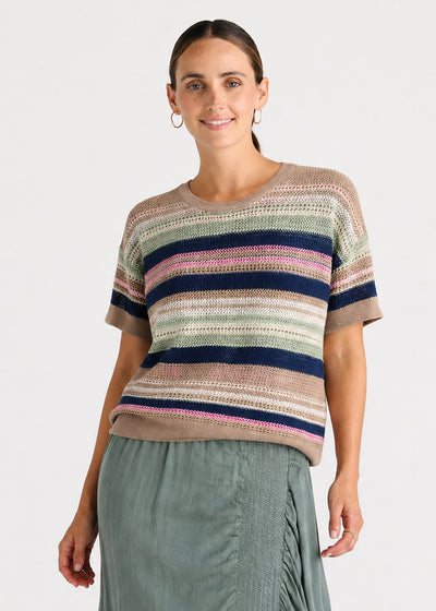 Ld + Co - Striped Lace Top - Natural