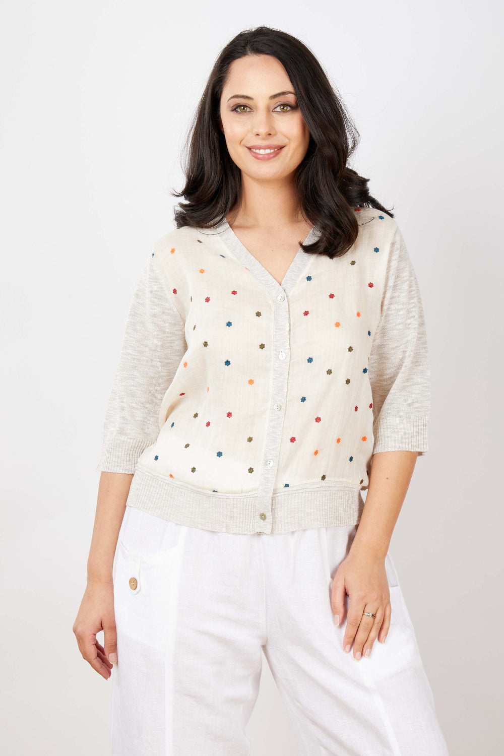 JJ Sisters - Cardigan with Dots - LL32 Cream