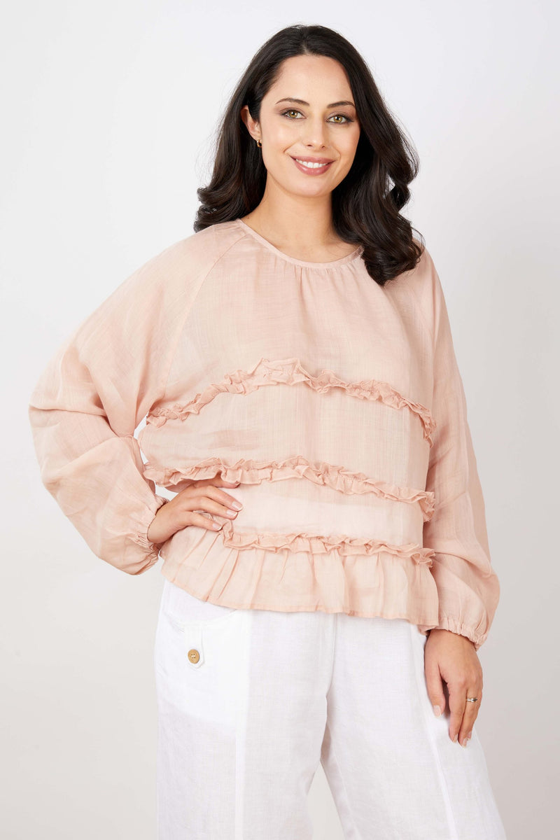 JJ Sisters - Silk Linen Top - Pink - LL77