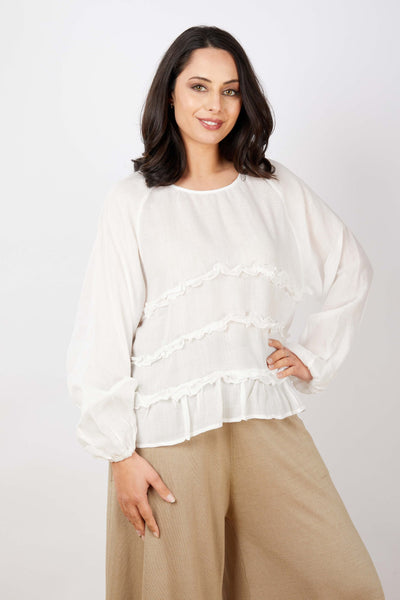 JJ Sisters - Ruffle Detail Top - White