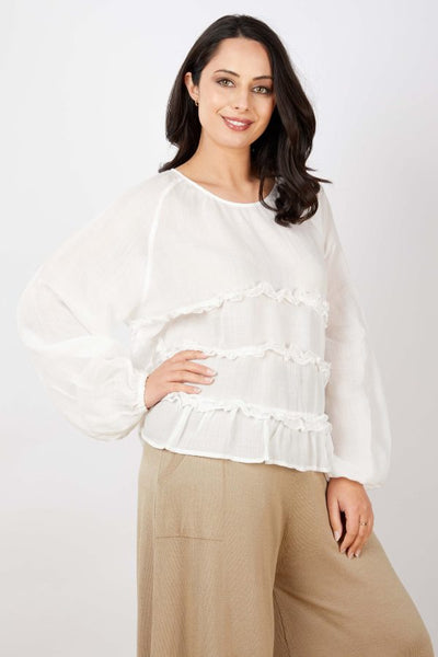 JJ Sisters - Ruffle Detail Top - White