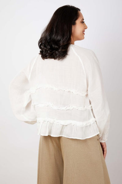 JJ Sisters - Ruffle Detail Top - White