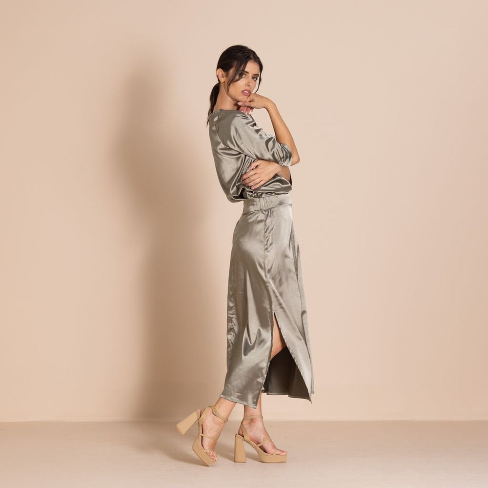 Megan Salmon - Lola Maxi Skirt - Sage - M7613