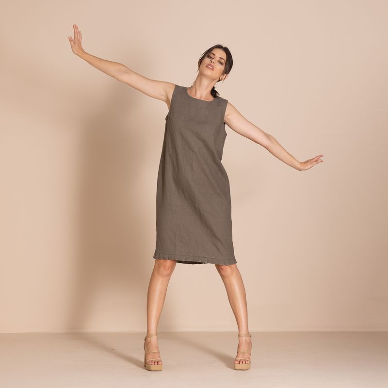 Megan Salmon - Lulu Pleat Shift - Khaki - M8611