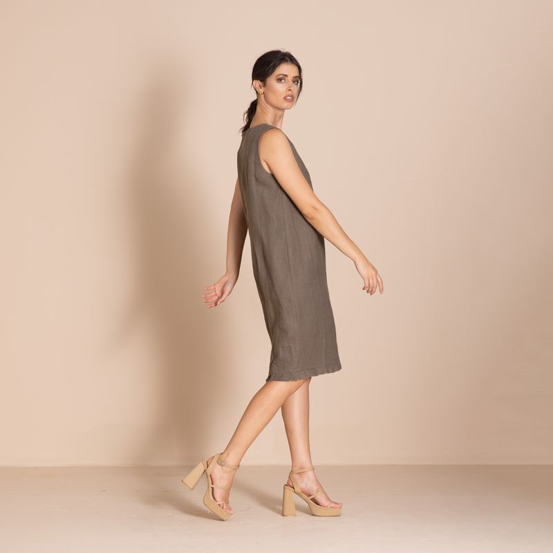 Megan Salmon - Lulu Pleat Shift - Khaki - M8611