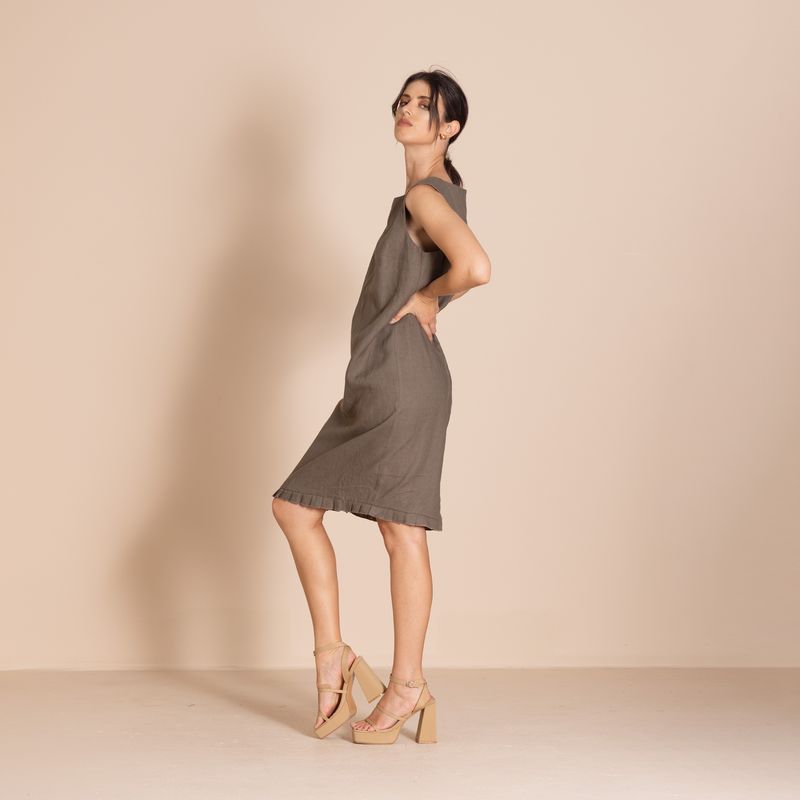 Megan Salmon - Lulu Pleat Shift - Khaki - M8611