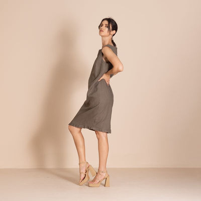 Megan Salmon - Lulu Pleat Shift - Khaki - M8611